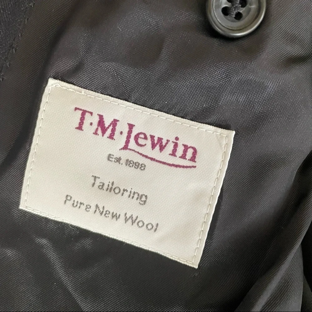 T.M. Lewin Navy Herringbone Wool Suit Navy 2 Piece 36R Waist 30 New